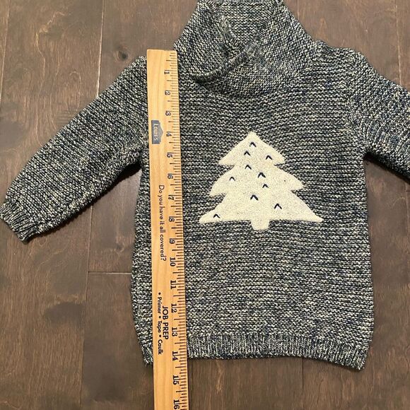 Zara Sweater Baby 9-12 Months Christmas Tree Cozy Blue Cream Terry Appliqué - Picture 7 of 12